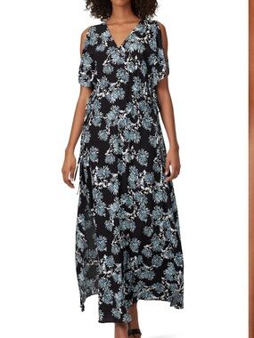 Thakoon Black Floral Maxi Skirt with Light Blue and White Blooms
